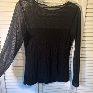 H&M Black Sheer Panel Long Sleeve Top